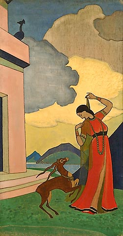 Das Lied des Morgens, 1920. Tempera auf Leinwand, ca. 234 x 122 cm, Nicholas Roerich Museum, New York.