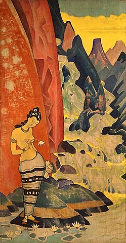 Lied des Wasserfalls, 1920. Tempera auf Leinwand, ca. 234 x 122 cm, Nicholas Roerich Museum, New York.